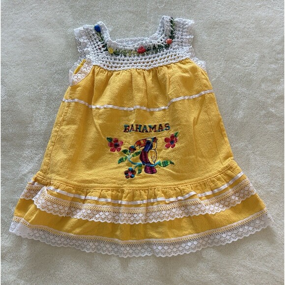 Other - Bahamas Baby Girl Dress Sze 2 Ruffle Embroidered Lace Toucan Vacation Cruise Y2k